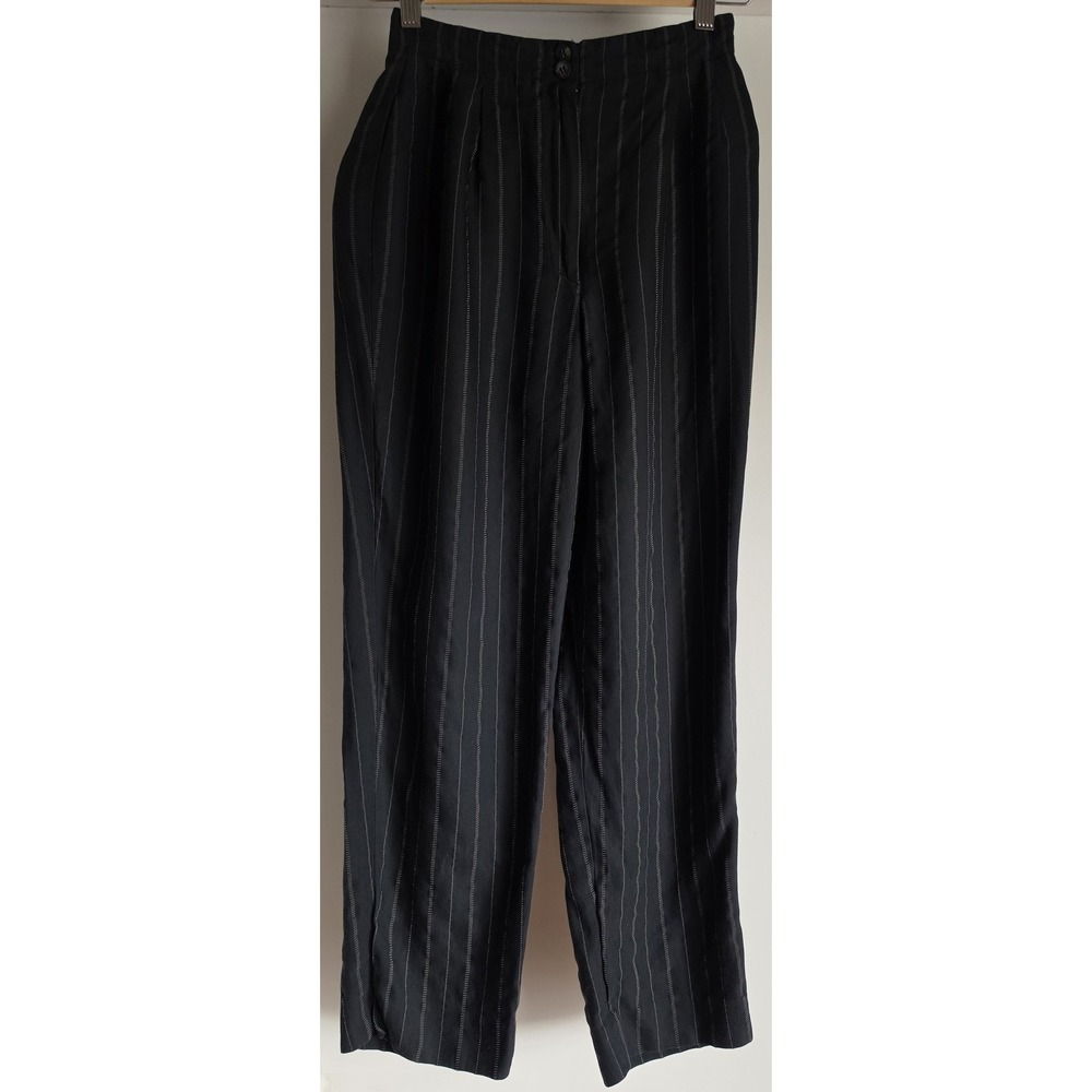 Vintage Emanuel‎ Ungaro Women's Dress Pants Sz 2 Black Striped Trousers Designer